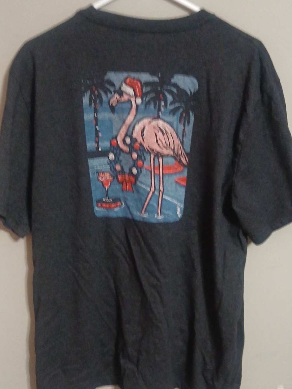 Izod Charcoal Tee with Pink Flamingo Graphic
